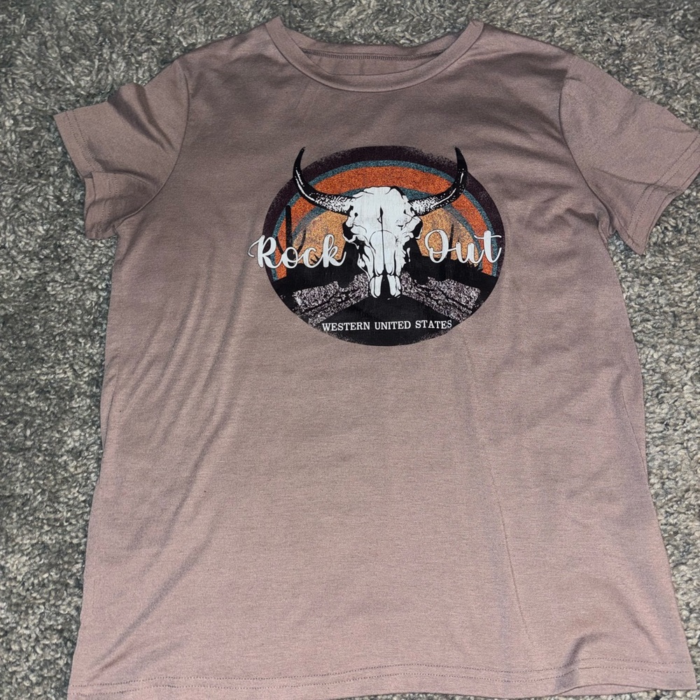 SHEIN Rock Out Graphic Tee - Tan
